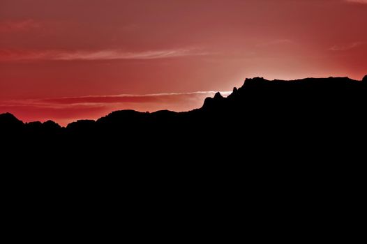 Landscape Silhouette at Sunset. Badlands South Dakota, USA.
