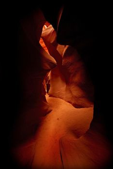 Dark Sandstone Canyon in Arizona, USA. Narrow and Dark Beautiful Eroded Navajo Sandstone Canyon. Arizona Photography Collection.