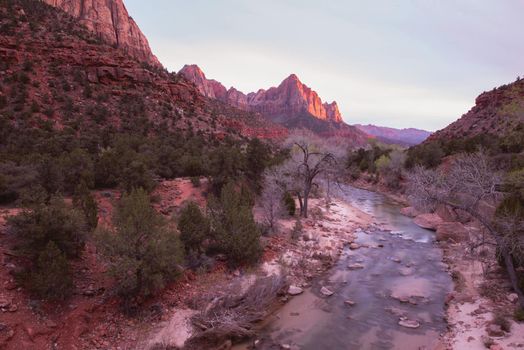 Zion National Park Virgin River Sunset. Springdale, Utah, United States.