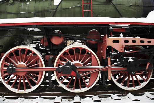 Steam Locomotive Wheels and Rods Details. Railroad Transportation History Photography Collection.