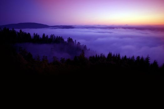 Cloudy Hills Sunset. Six Rivers National Forest, Northern California, USA. Nature Photography Collection.