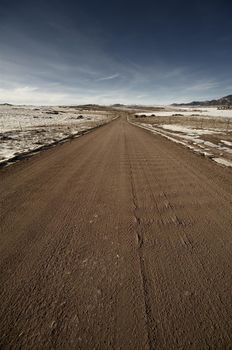 Sandy Road in Colorado. February near Colorado Springs, Colorado USA. Eleven Miles State Park