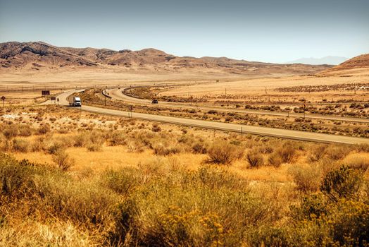 Western Utah Landscape and Interstate I-80. Summer Season.