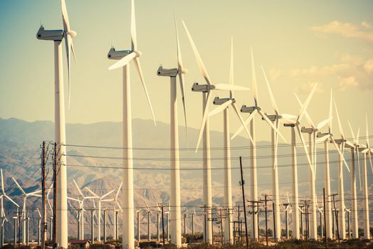 Conversion of Wind Energy. Wind Turbines at Coachella Valley Wind Farm.