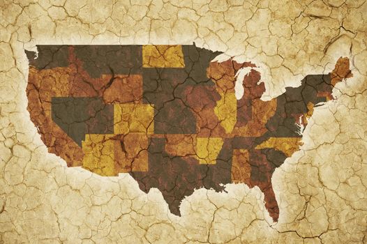 USA Drought Background. Extreme Drought Theme with U.S.A. Map and Cracked Soil Backdrop.