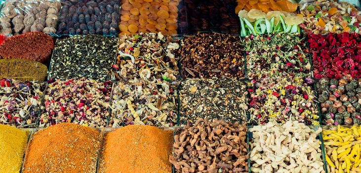 Variety of spices and herbs as Colorful spice background
