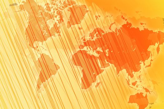 Orange - Yellow Business Background Design with World Map and Stripes.