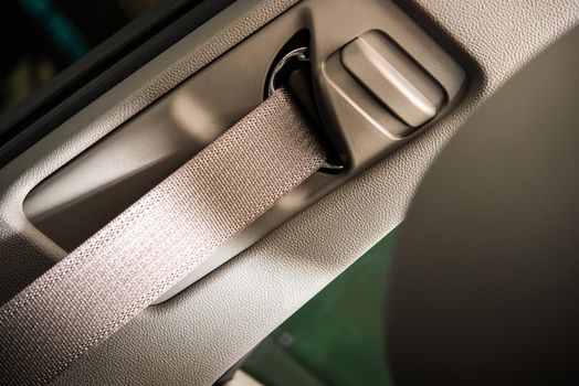 Car Seat Belt Not in Use. Seat Belt Closeup. Modern Car Safety Feature.