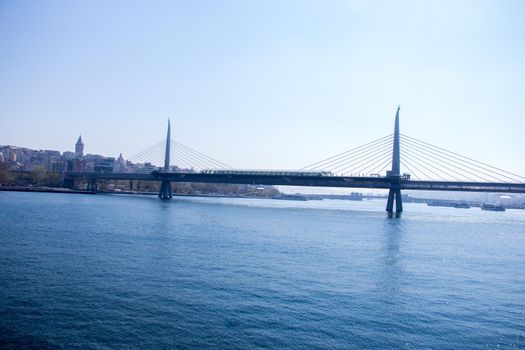 Halic metro bridge in Golden Horn in the view