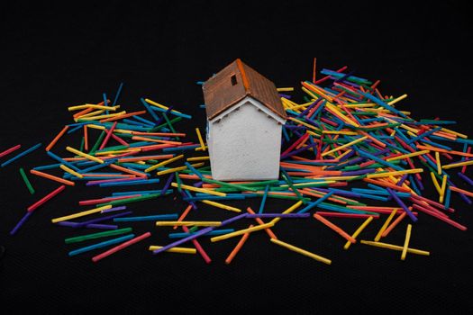 Beautiful coloured wooden  sticks for creativity on black background