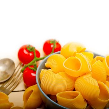 Italian snail lumaconi pasta with ripe cherry tomatoes sauce ingredients