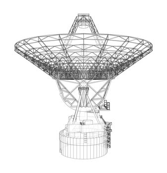 Radio Telescope concept outline. 3d illustration. Wire-frame style