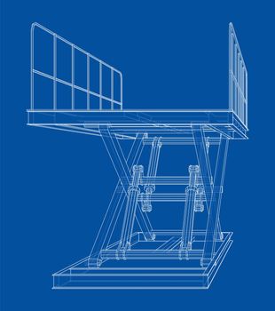 Scissors lift concept outline. 3d illustration. Wire-frame style