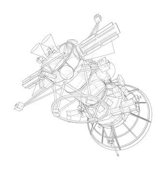 Communication satellite concept outline. 3d illustration. Wire-frame style