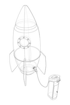 Electric Rocket Charging Station Sketch. 3d illustration