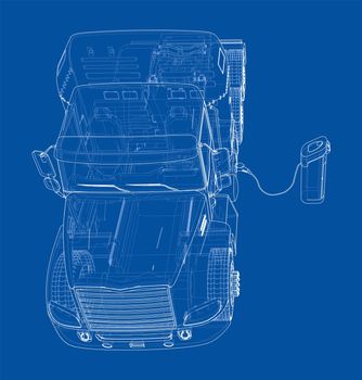 Electric Truck Charging Station Sketch. 3d illustration