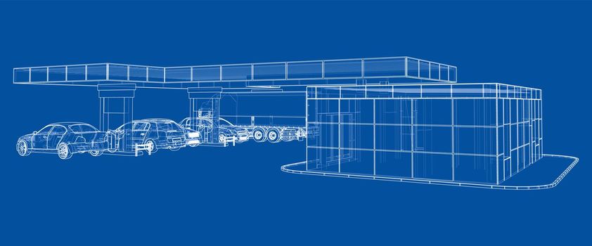 Electric Car Charging Station with Cars and Truck. 3d illustration