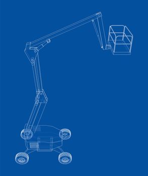 Aerial platform concept outline. 3d illustration. Wire-frame style