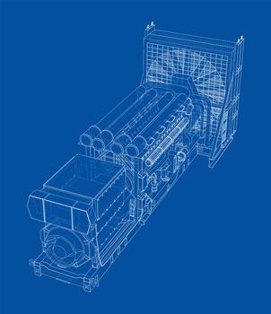 Large industrial diesel generator. Generator, diesel engine and cooling radiator. 3d illustration