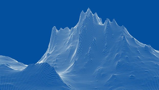 Abstract 3d wire-frame landscape. Blueprint style. 3d illustration