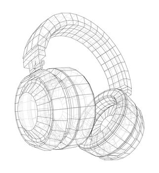 Headphones concept outline. 3d illustration. Wire-frame style