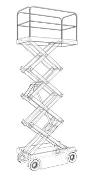 Scissor lift concept outline. 3d illustration. Wire-frame style