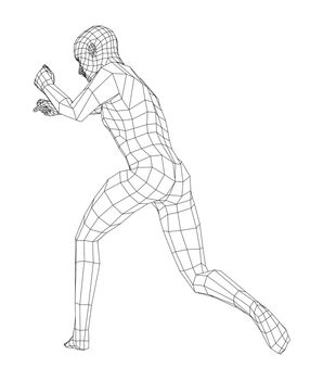 Wireframe boxing man. 3d illustration. Man in boxing pose