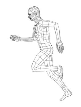 Wireframe running man. 3d illustration. Man in running pose