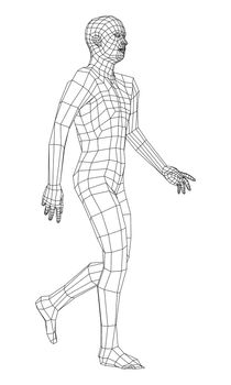 Wireframe walking man. 3d illustration. Man in walking pose