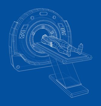 MRI, magnetic resonance imaging machine scanning patient inside. 3d illustration