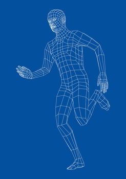 Wireframe running man. 3d illustration. Man in running pose