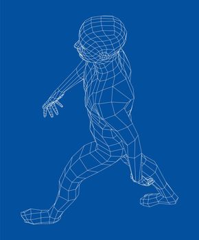 Wireframe walking man. 3d illustration. Man in walking pose