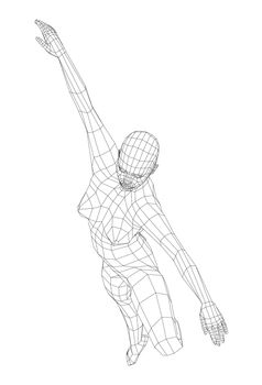 Wireframe ballerina or dancer in dance pose. 3d illustration