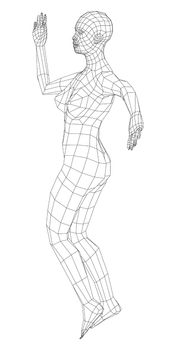 Wireframe ballerina or dancer in dance pose. Female dancing salsa. 3d illustration