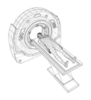 MRI, magnetic resonance imaging machine scanning patient inside. 3d illustration