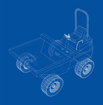 Dumper Truck. 3d illustration. Wire-frame or blueprint style