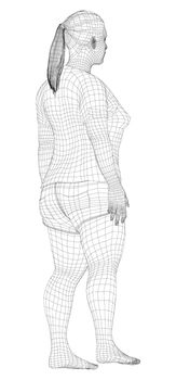 Fat woman, before weight loss in sportswear. 3d illustration. Back view