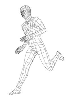 Wireframe running man. 3d illustration. Man in running pose