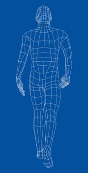 Wireframe walking man. 3d illustration. Man in walking pose