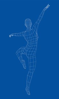 Wireframe ballerina or dancer in dance pose. 3d illustration