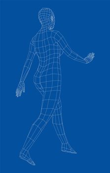 Wireframe walking woman. 3d illustration. Female in walking pose