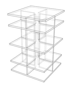 Empty showcase outline. 3d illustration. Wire-frame style