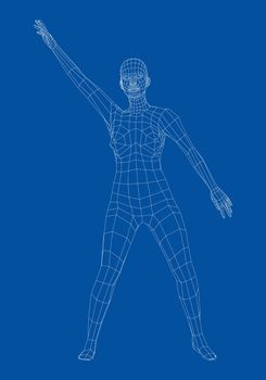 Wireframe ballerina or dancer in dance pose. 3d illustration