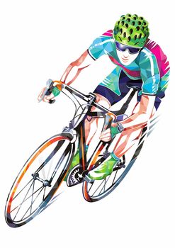 Professional Road Bicycle Racer Colorful Geometric Design Illustration Isolated on White.