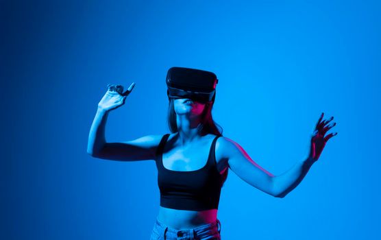 Woman developer using VR headset to designing a new products or technologies using VR technology