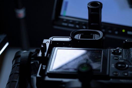 Detail of a video camera used in shooting on the set in the studio