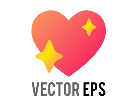 The isolated vector glossy gradient pink love heart icon with golden sparkling stars, used for expressions of shimmering