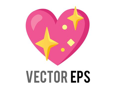 The isolated vector glossy pink love heart icon with golden sparkling stars, used for expressions of shimmering