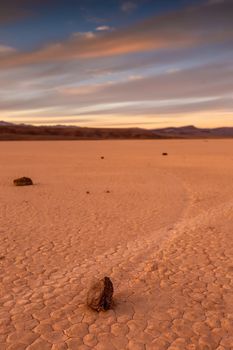 Sailing Stones at The Racetrack. Landscape of Death Valley National Park in California, USA
