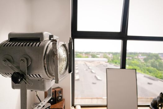 Vintage Cinema Spot light in the studio, Retro Theatre Spotlight. High quality photo